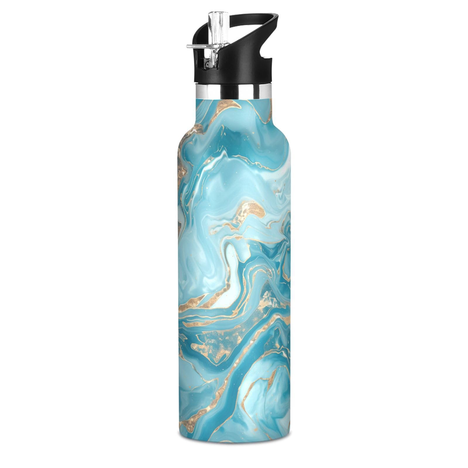 Kaaviyo Boys Pattern Blue Green Beige Swirls Art Water Bottle Stainless Steel Jug Insulated Vacuum Cup For Girls(600Ml)