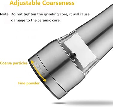 Manual Pepper Grinder Refillable Black Pepper Mill with Adjustable Coarseness Ceramic Rotor Spices Grinder Stainless Steel and Visual Acrylic for Home, Restaurant, BBQ