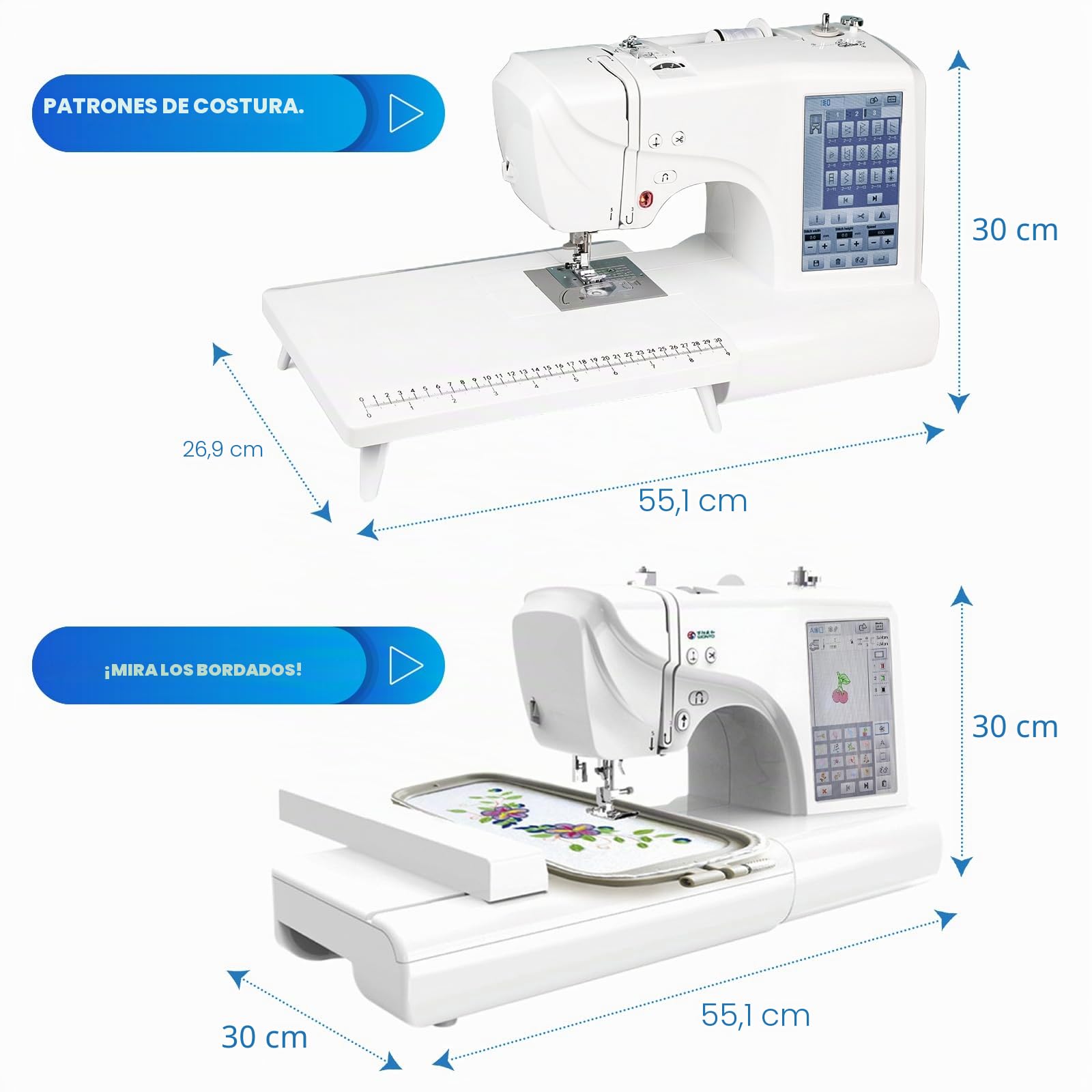 ES-5 Máquinas de coser electrónicamente controladas, 10.000 diseños de bordado integrados, 8 fuentes, computarizadas, pantalla táctil LCD grande de 7 pulgadas, puerto USB