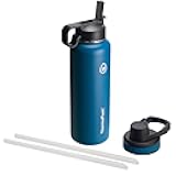 ThermoFlask 40 oz Double Wall Vacuum Insulated Stainless Steel Water Bottle with Spout and Straw Lids, Cobalt