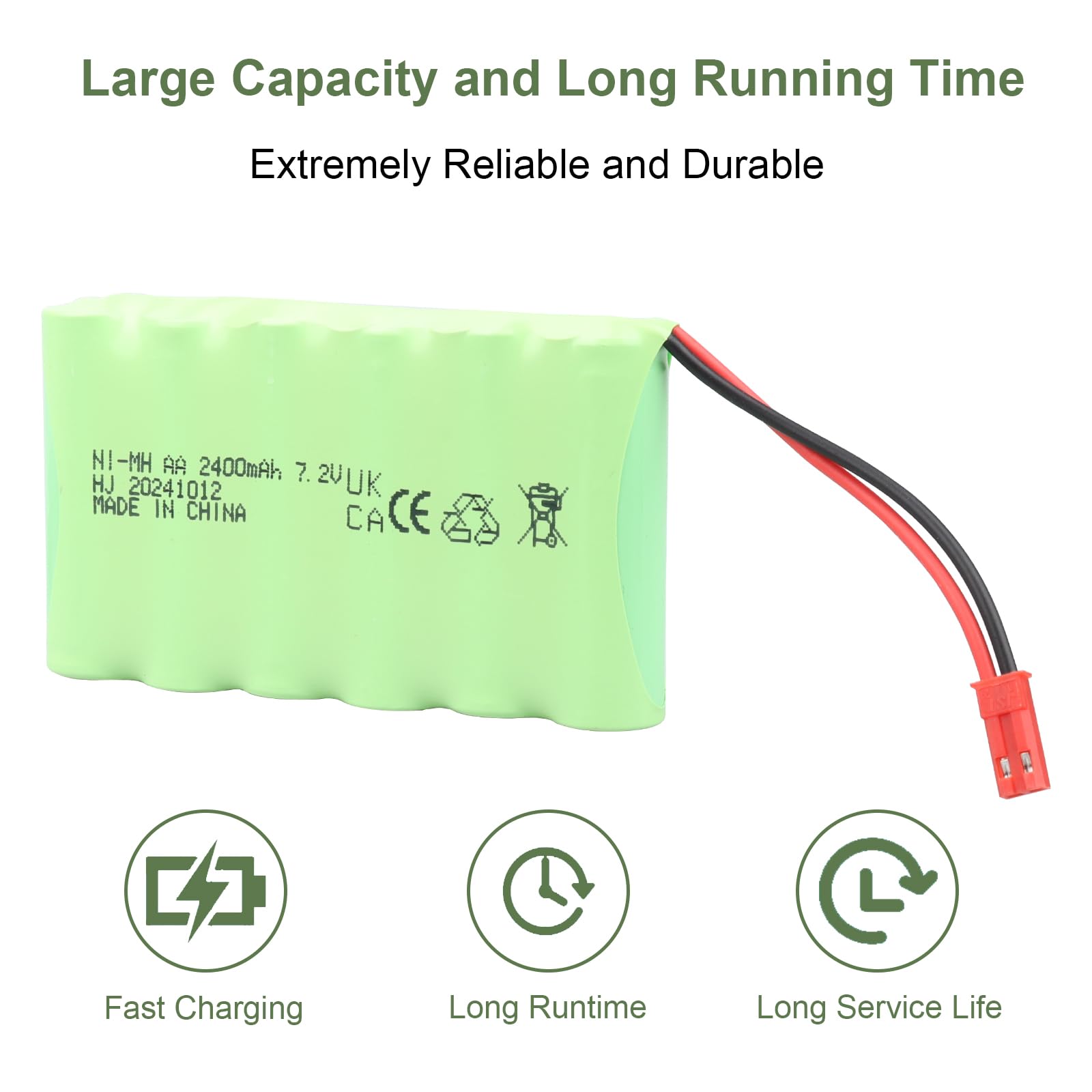 Batteria ricaricabile MXJFYY 7,2 V 2400 mAh NI-MH con spina JST, batteria AA per RC Monster Truck, camion telecomandati, bulldozer RC, utensili elettrici, camion da costruzione