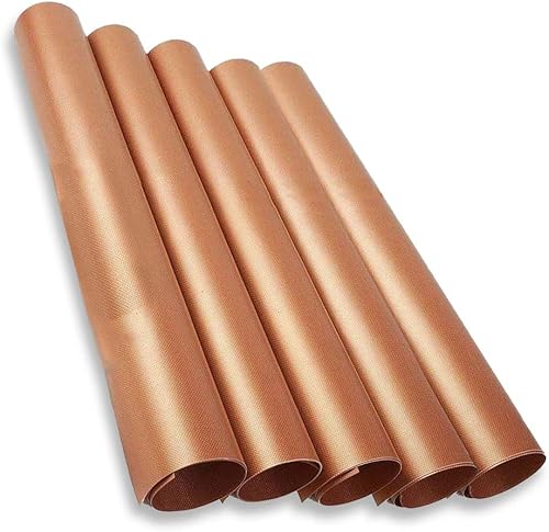 KT Deals - Juego de 5 alfombrillas de cobre para parrilla y horno antiadherentes para barbacoa de cocina, reutilizables, fáciles de limpiar,