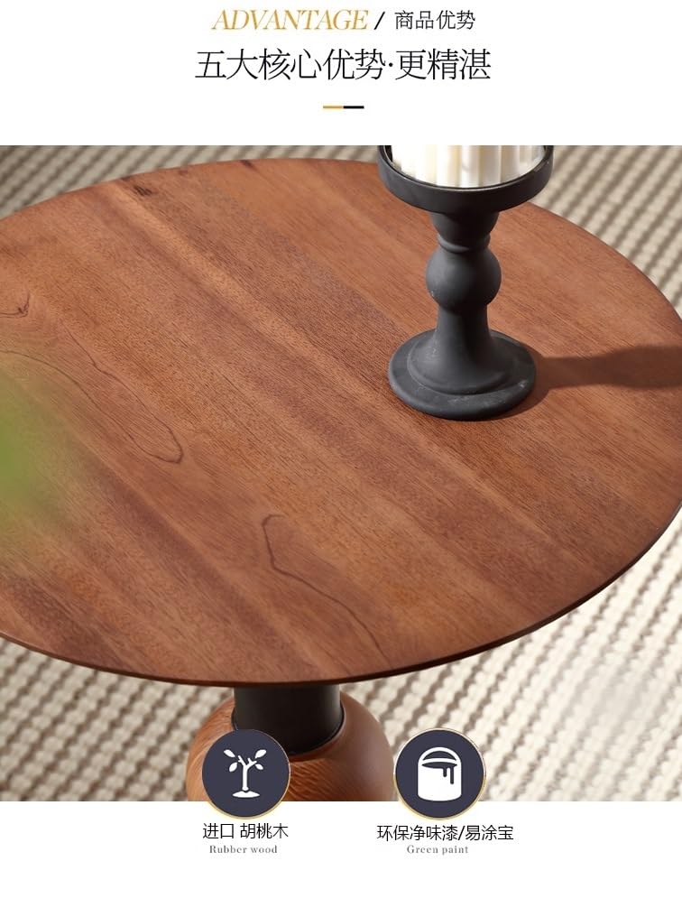 Table à thé en bois de noyer bout de canapé et petite table basse ronde de salon - 7