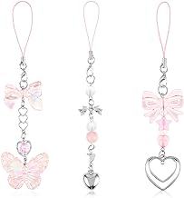 Pack of 3 Cute Mobile Phone Pendants, Y2K Mobile Phone Pendants, Aesthetic Mobile Phone Pendants, Pink Butterfly, Heart Shape, Mobile Phone Pendant for Mobile Phone Bag, Purse,