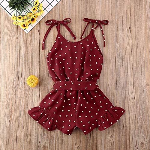 Rtnnsbbfcm Toddler Baby Girl Polka Dot Romper Bodysuit Summer Sleeveless Straps Vest V-Neck Jumpsuit Outfit Clothes (Wine Red,1-2T)