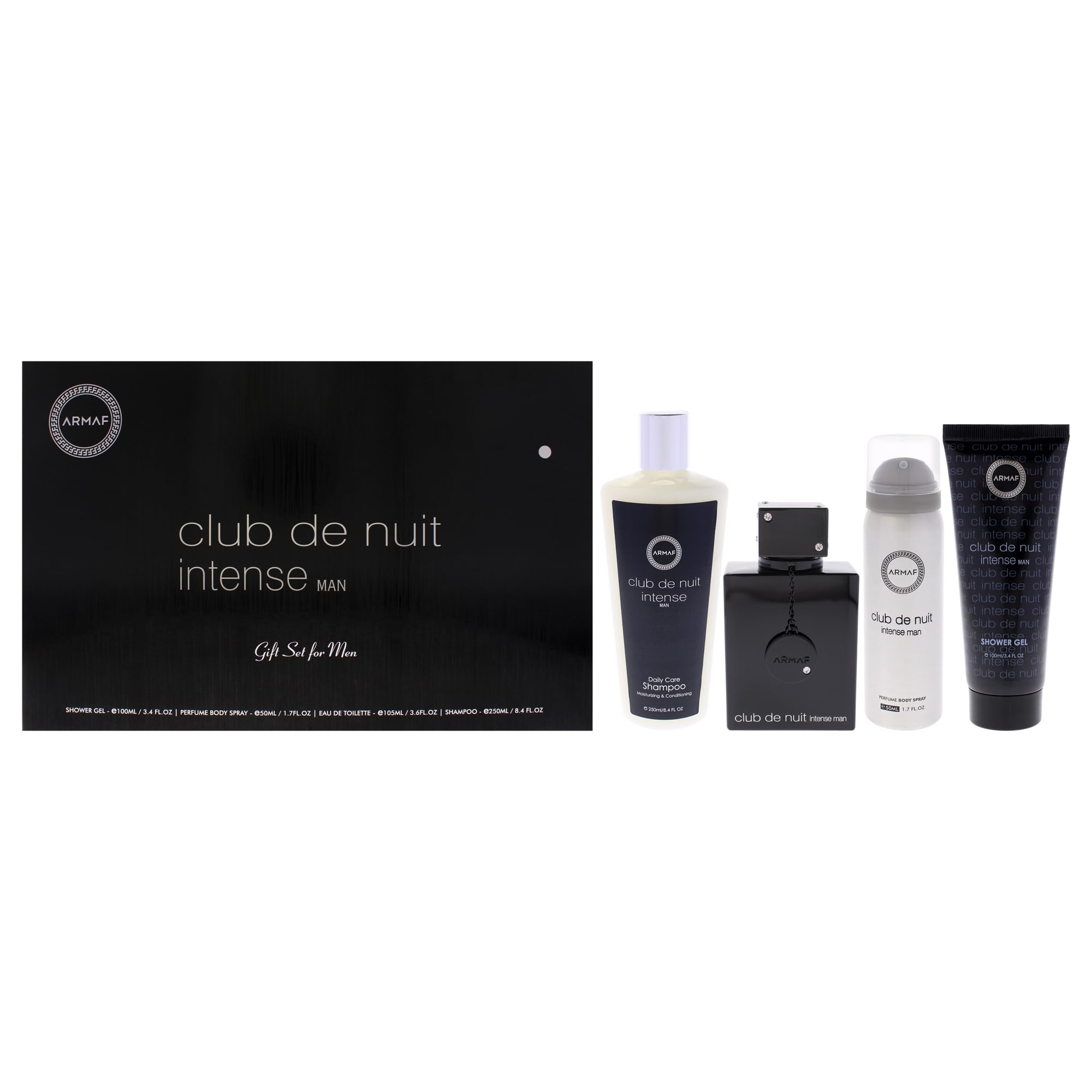 Armaf Club De Nuit Intense Man, 4 Piece Gift Set, CDN Intense Man EDT - 105ml, Perfumed Body Spray - 50ml, Shampoo - 250ml, Shower Gel - 100ml, For Him