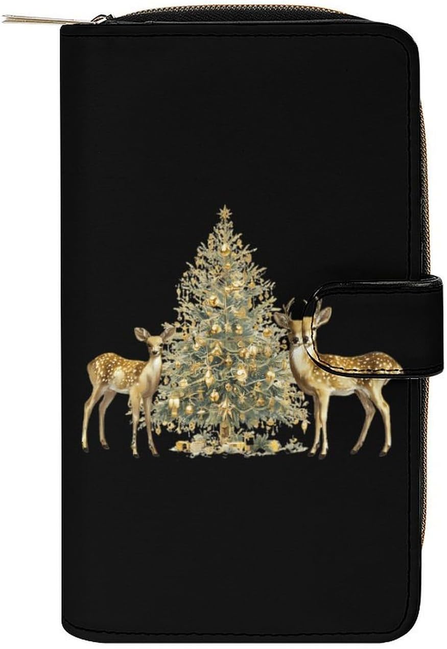 Christmas Tree Deers Women's Long Wallets Leather Purse Fold Clutch Credit Card Holder