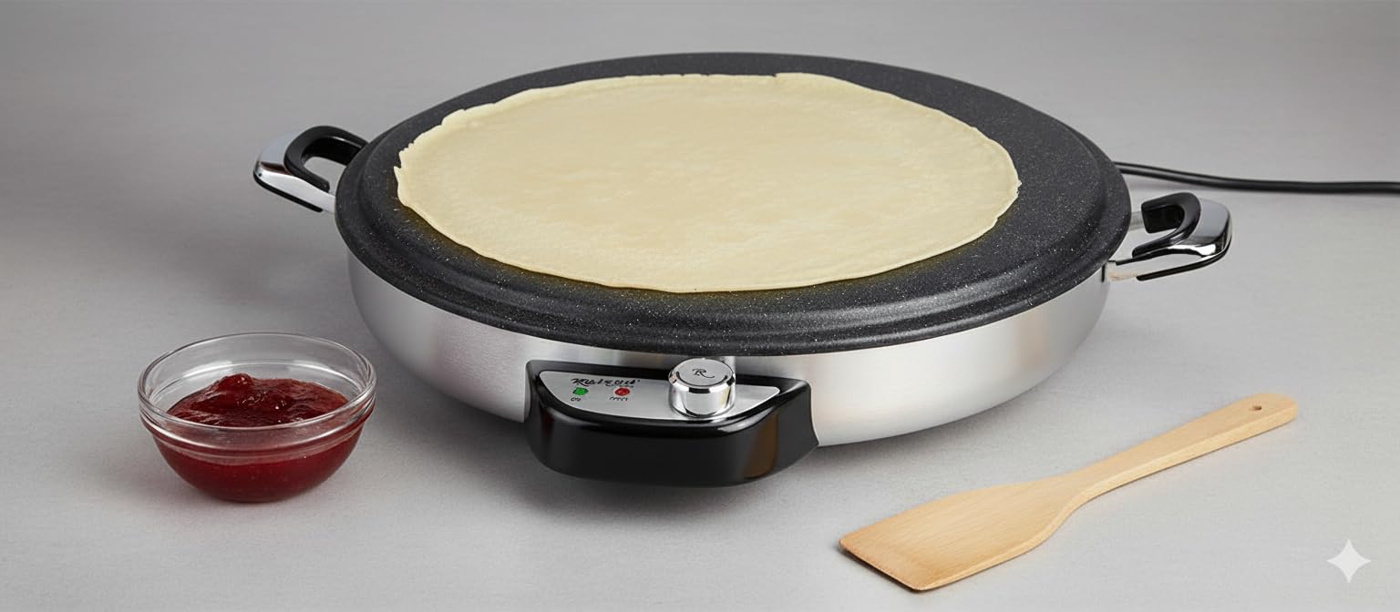 Fladenbäcker 50cm – Elektrischer Pfannkuchen Yufka Katmer Gerät – 2300W, beschichtet, Temperaturregler, Edelstahl, 17474