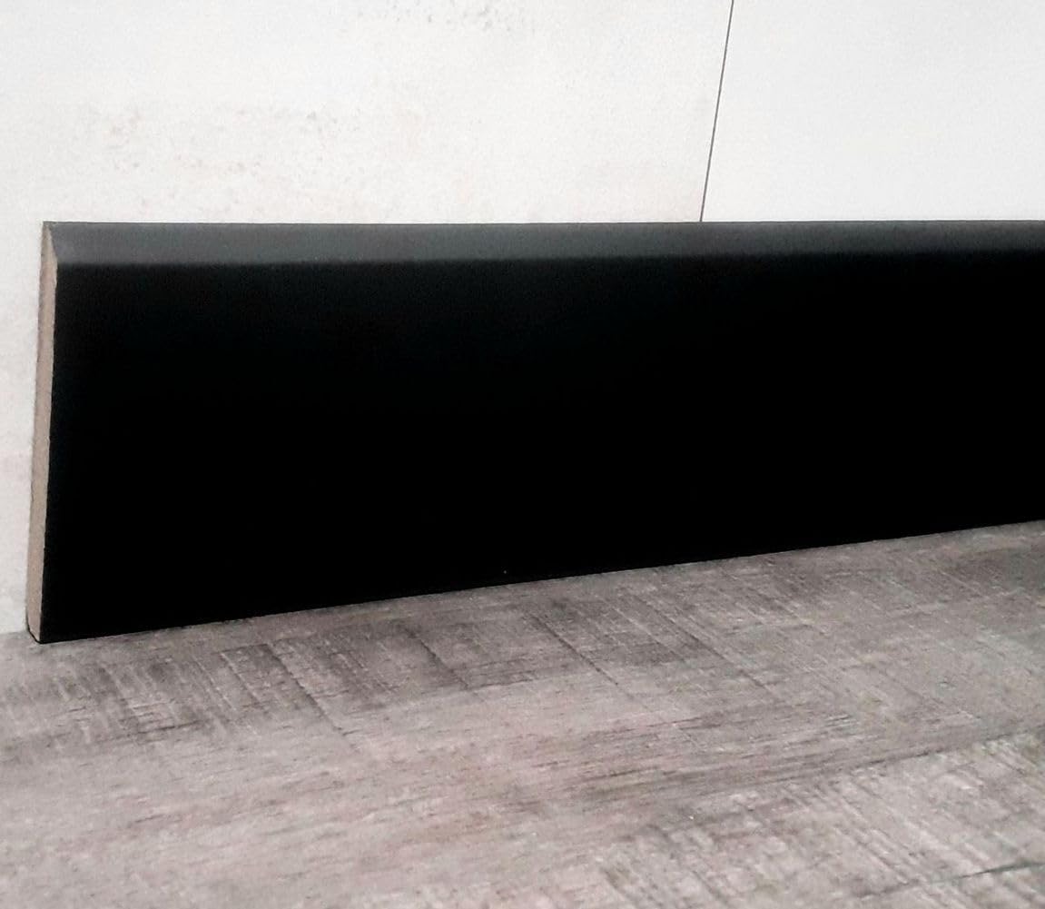 MadeInNature Battiscopa in legno, verniciato, rivestito in melammina, bianco, grigio, nero, di alta qualità, battiscopa fabbricazione francese, diverse dimensioni, altezza 7 cm (nero, arrotondato, 20