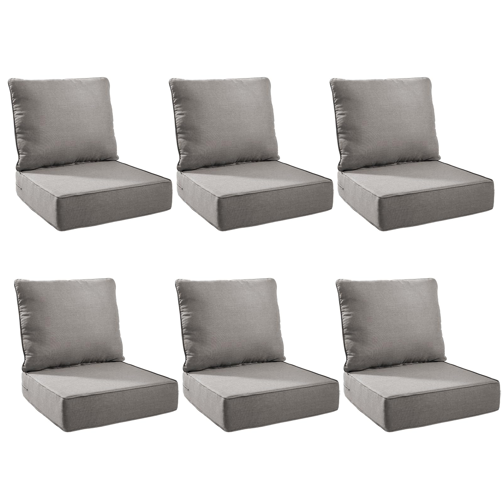 Outdoor Cushion for Patio Furniture - 6" Thick Outdoor Chair Cushions with Water Resistant &amp; Removable Cover, 28D High Density Sponge, 22x24 Outdoor Seat Cushions for Chair/Sofa| Grey | 6-Pack |
