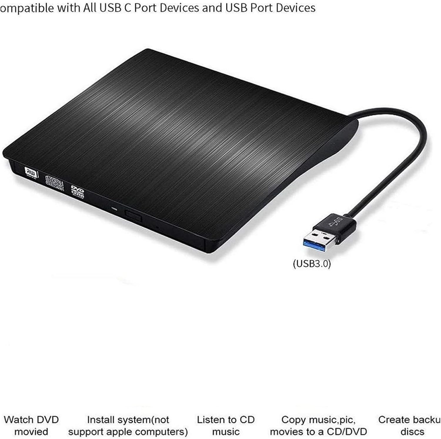 Portable DVD Player Portable USB 3.0 DVD-ROM Optical Drive External Slim CD ROM Disk Reader Desktop PC Laptop Tablet Promotion DVD Player Mobile DVD Player for Kids