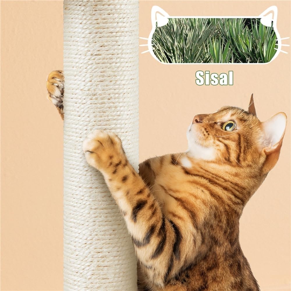 Yaheetech Albero Tiragraffi per Gatti 134,5 cm Mobile per Lettiera Multifunzionale Tutto in Uno Sisal Posatoio Condominio in Legno Marrone Rustico/Beige