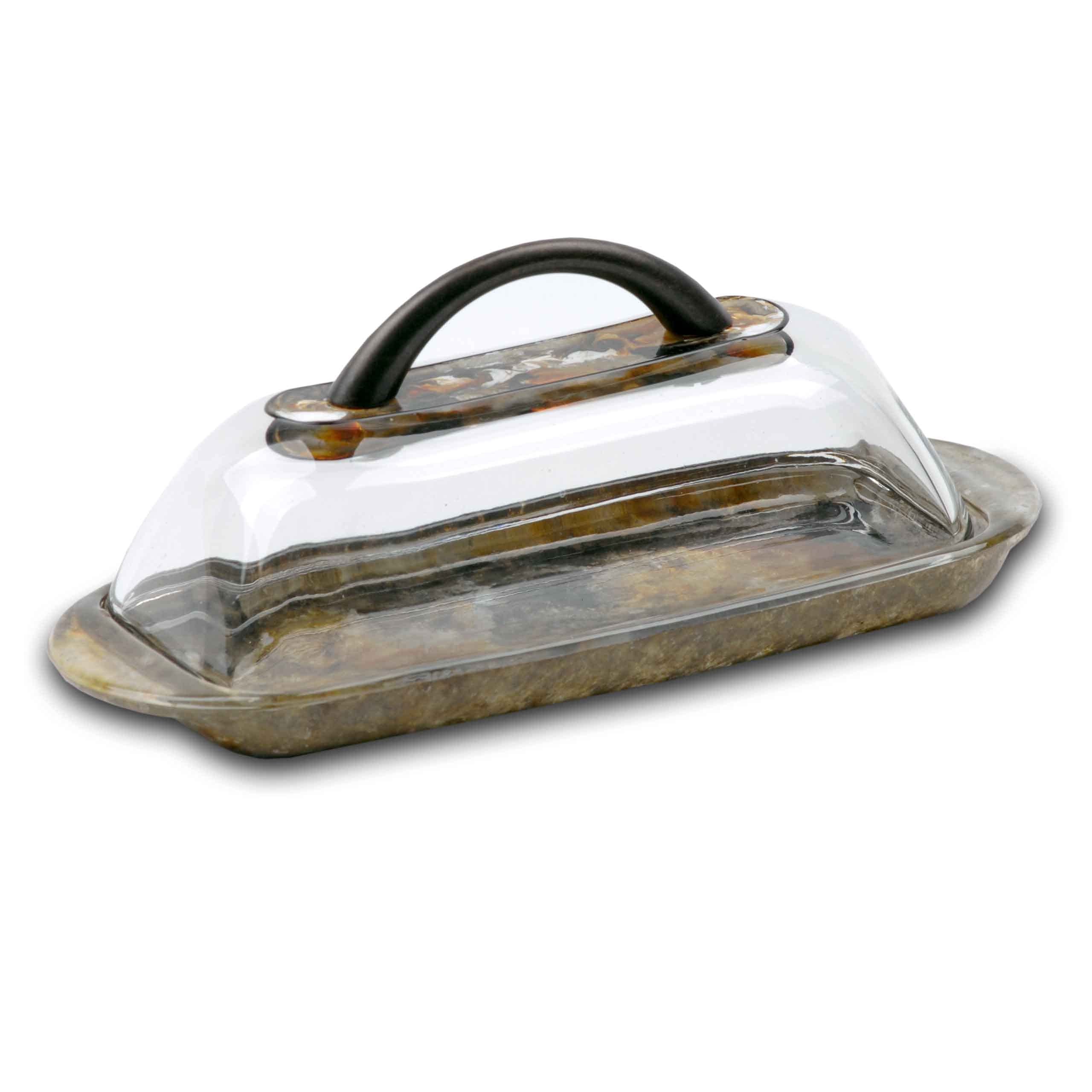 Sand and Water Creations Hand Painted Butter Dish with Handle and Lid Amber Brown