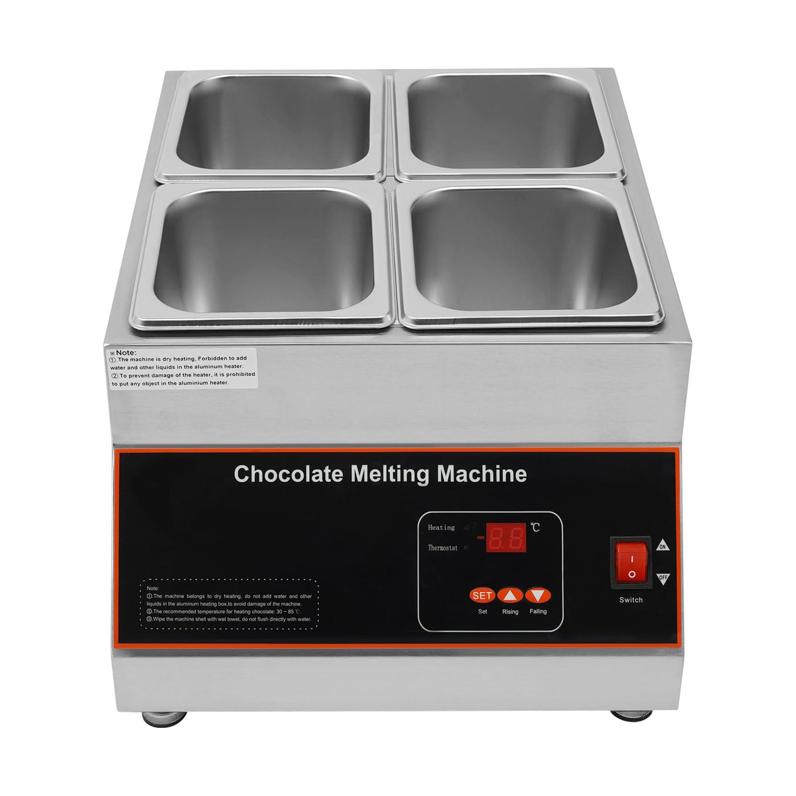 Tempéreuse à Chocolat 500 W, Pot à Fondre Le Chocolat de 12 kg avec contrôle de température 0-85 °C, pour Chocolat, Lait et crème, 4 Pots,4 Pots