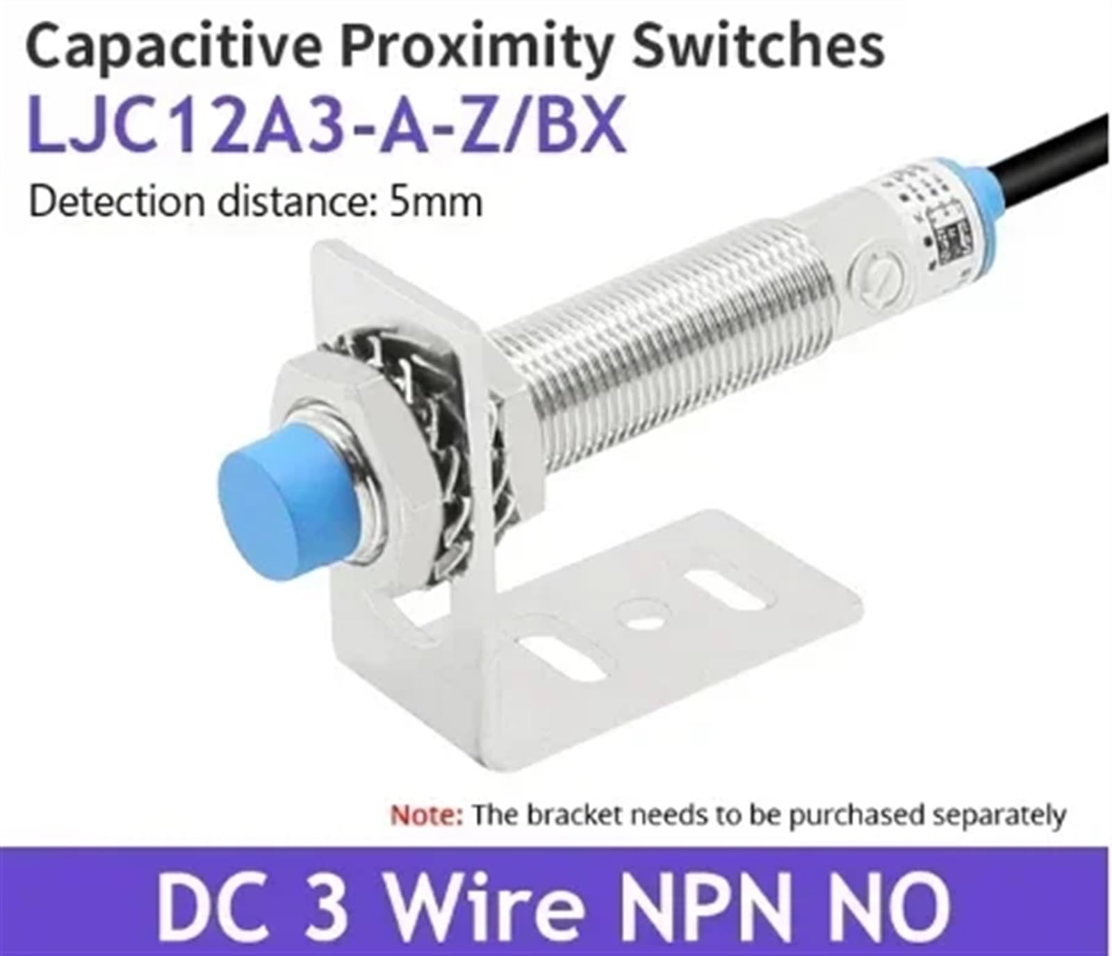 LJC12A3 M12 Kapazitiver Näherungsschalter DC 3-Draht LJC12A3 Serise Induktive Näherungssensoren PNP NPN DC 6V-36V AC 90-250V (Color : LJC12A3-A-Z BX, Size : Without bracket)