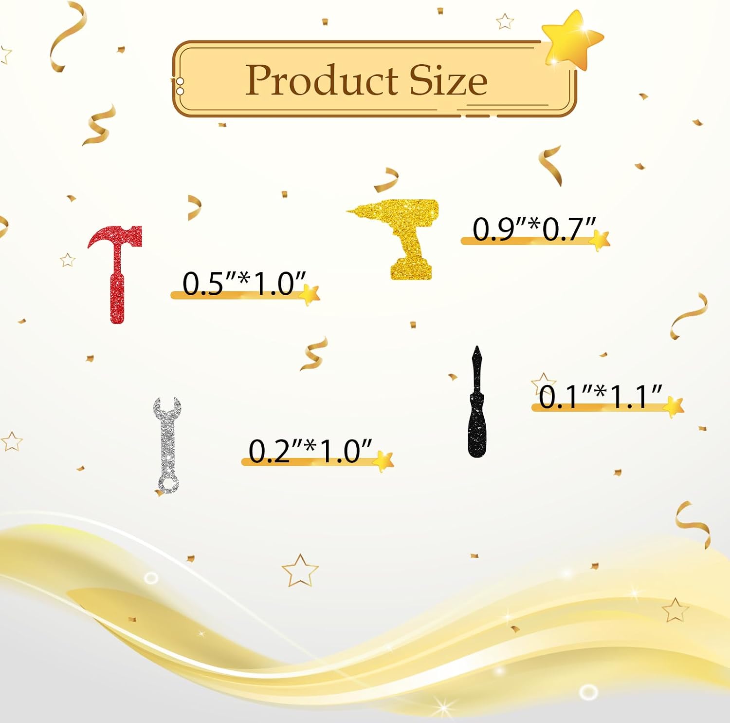 100pcs Tool Confetti, Gold Glitter Wrench Hammer Confetti for Worker Birthday, Hammer Tools Paper Scatters, Happy Father's Day/Boy Men Birthday Party Table Decoration