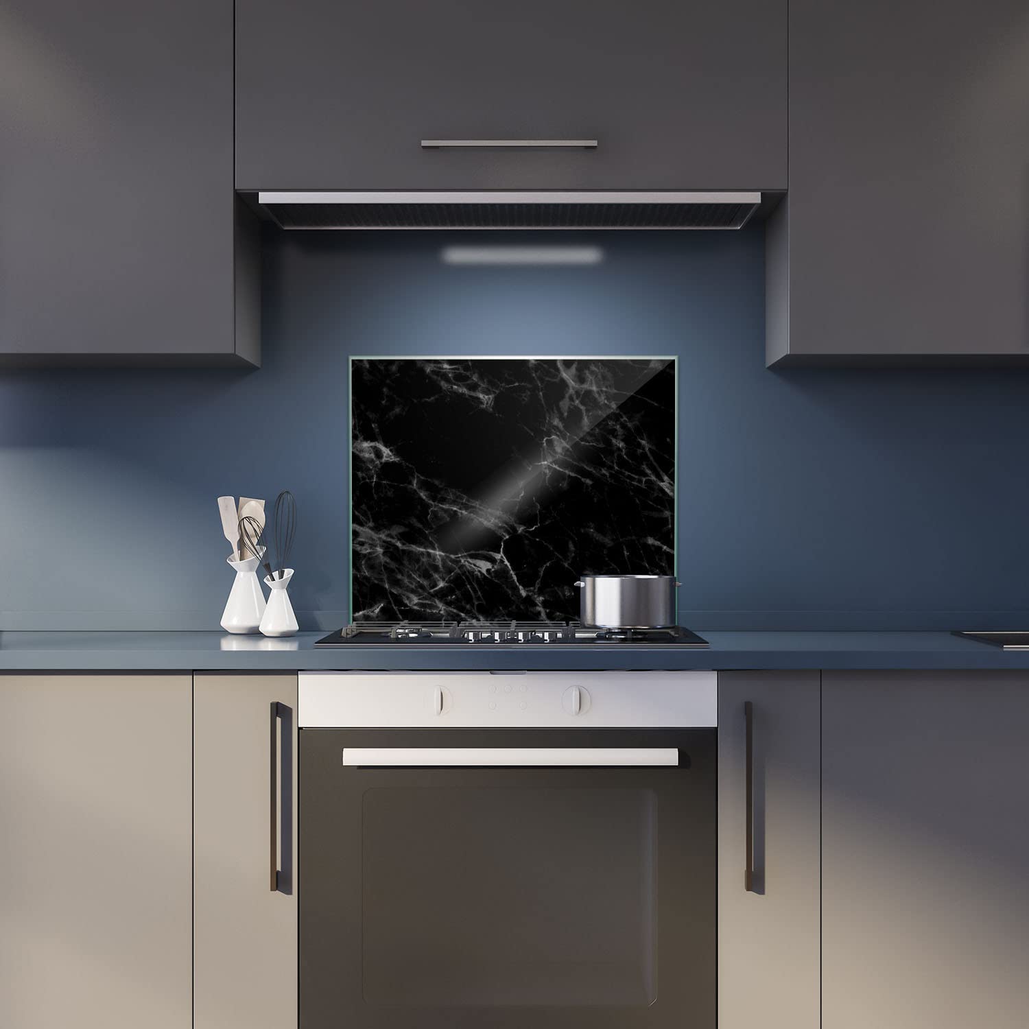 Herdabdeckplatte Abdeckung Ceranfeld Abdeckplatte Schneidebrett 1-Teilig 60x52 Marmor Schwarz- Weiss Spritzschutz Glasplatte Ceranfeldabdeckung Schutz Herdschutz Sicherheitsglas Glasschneidebrett