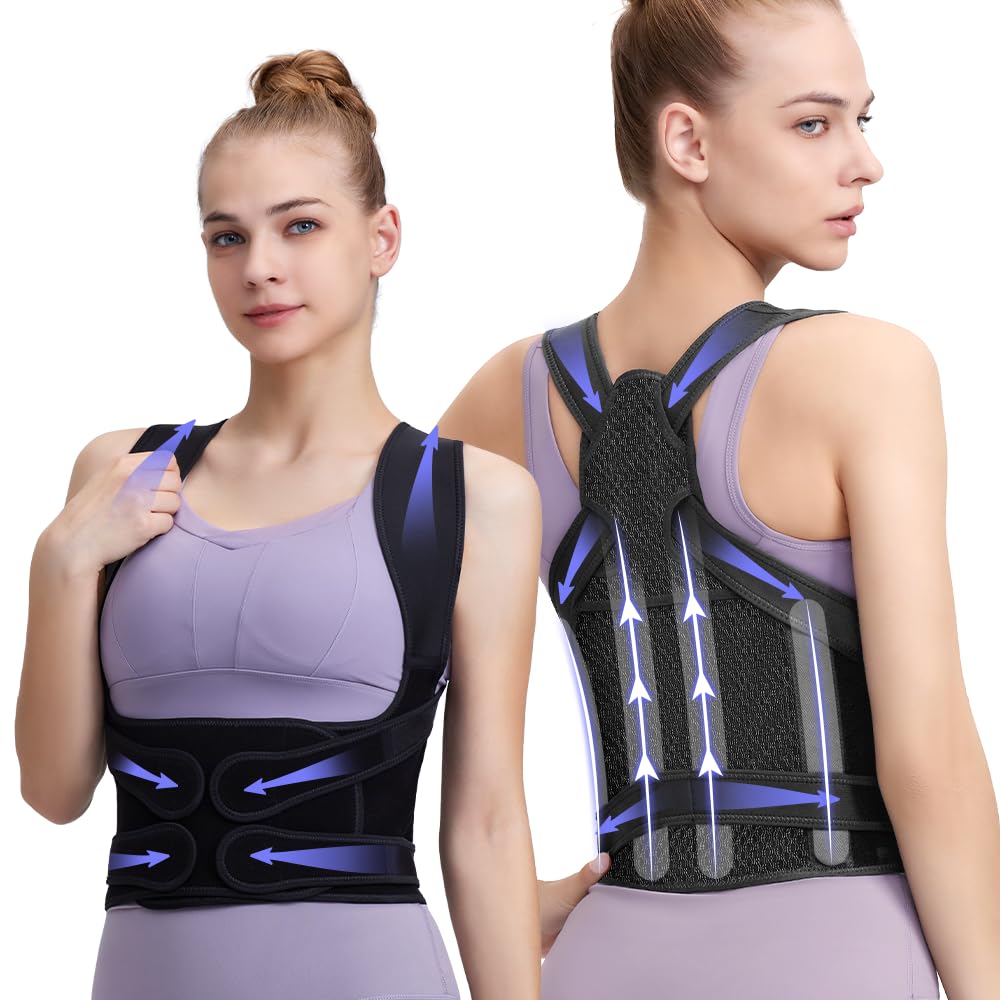 Fit Geno Back Brace Posture Corrector for Women and Men, Shoulder Straightener, Adjustable Full Back Support, Upper and Lower Back Pain Relief -