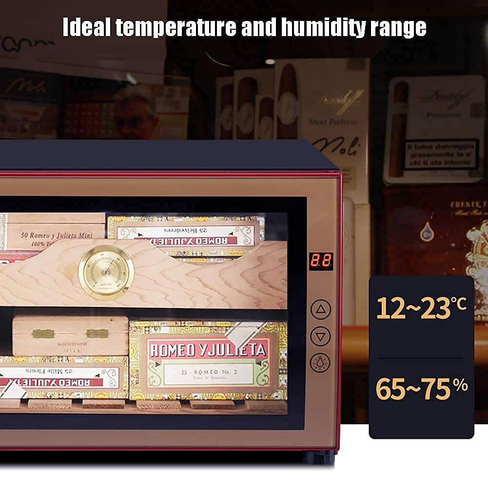 BAtlam Zigarrenschrank Freistehender Zigarrenkühler Kleiner Mini-Schwarzer Zigarrenhumidor Frontglastür Theke leiser Betrieb Kompressor Temperatur einstellen