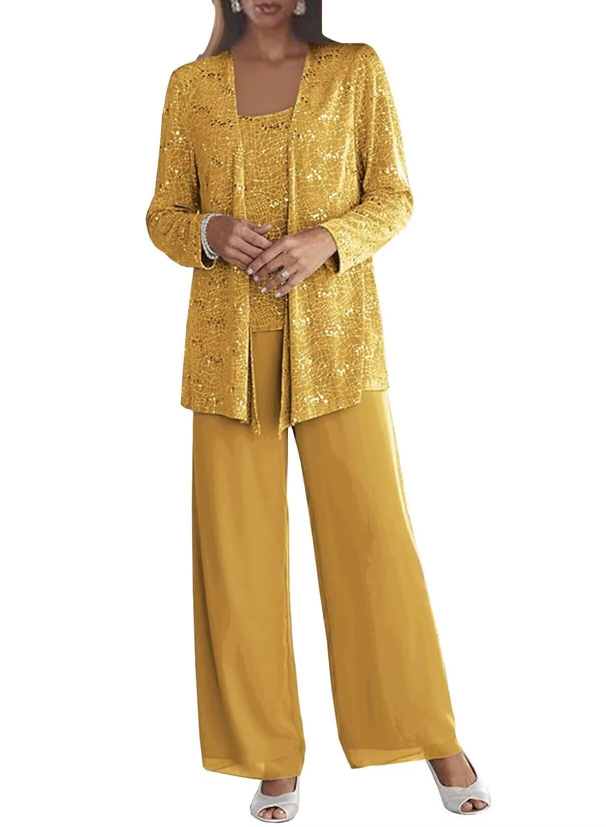 3 Pieces Mother of The Bride Pant Suits with Jacket for Wedding Lace Formal Dressy Outfits KW014