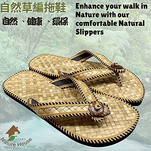 Natural Flip Flops slippers Hand-woven Straw Sandals Handmade shoes Tropical pandanus tress leaf perfect for your feet (L)3