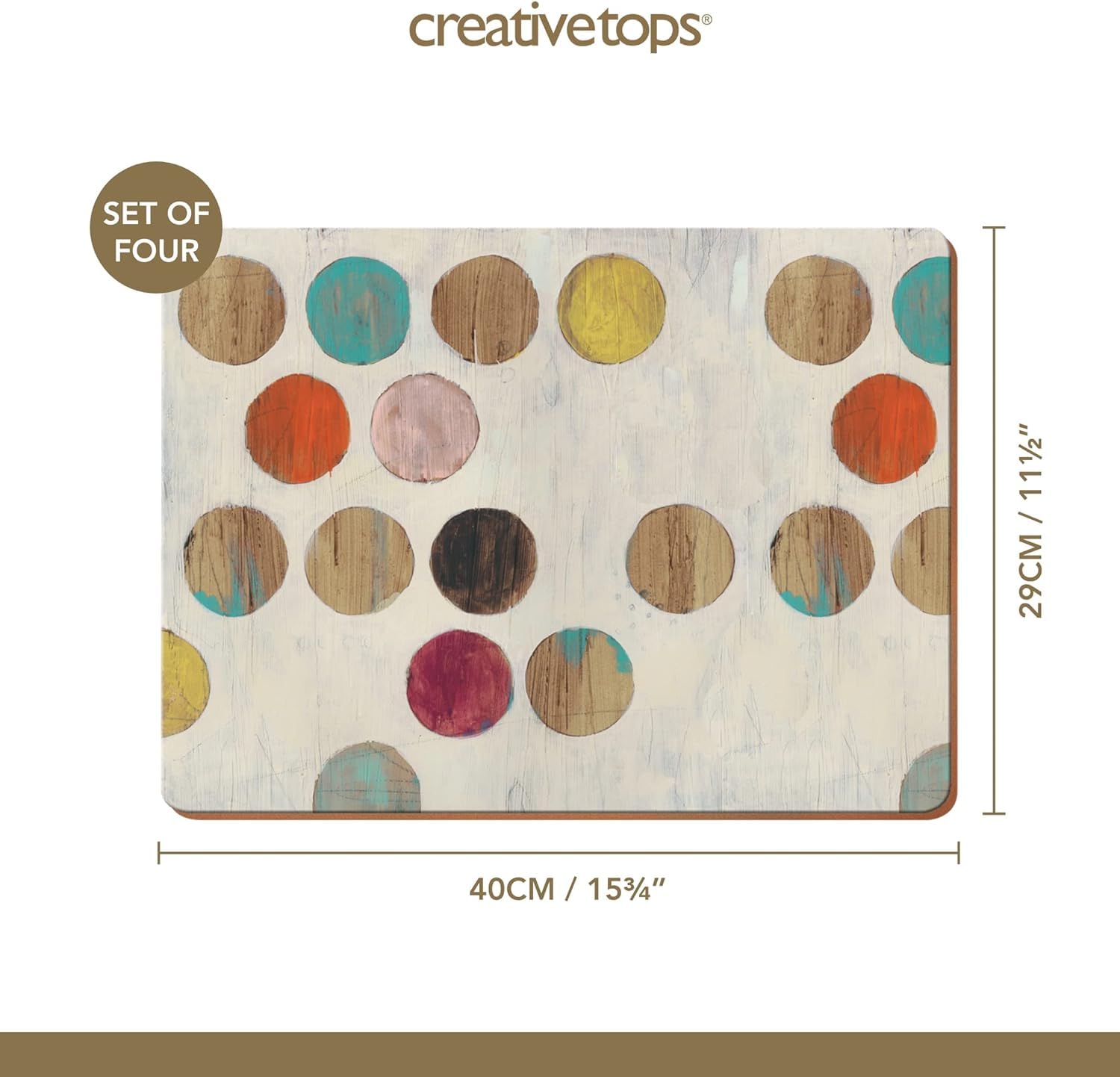 Creative Tops Retro Spot Set di 4 Tovagliette all'Americana con Dorso in Sughero, Misura Grande, in Legno, Multicolore, 4 Pezzi