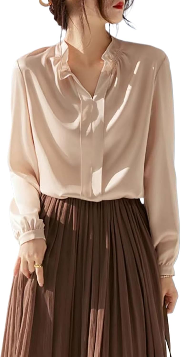 Women's Elegant Satin Thin Blouse Shirt Summer Loose Solid Casual Top Korean Clothing