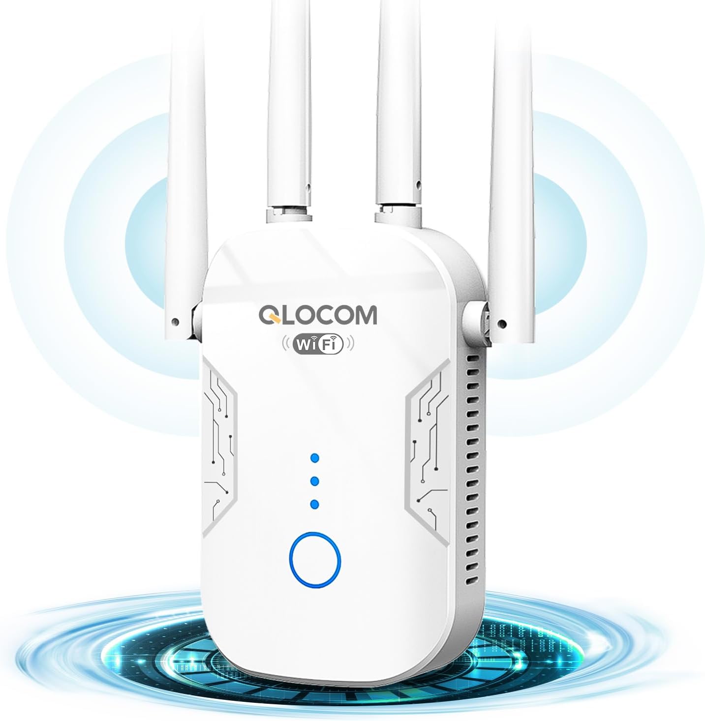 QLOCOM 2024 Newest WiFi Booster Range Extender 1200Mbps WiFi Extender Booster Dual Band 5GHz & 2.4GHz Wireless Internet Booster/Hotspot with Wider Coverage, Broadband Extender, UK Plug