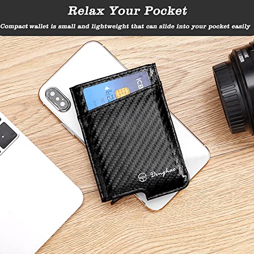 Dinghao Rfid Blocking Slim Money Clip Aluminum Wallet Minimalist Automatic Pop-Up Card Case (Carbon Fiberblack) #TOP3