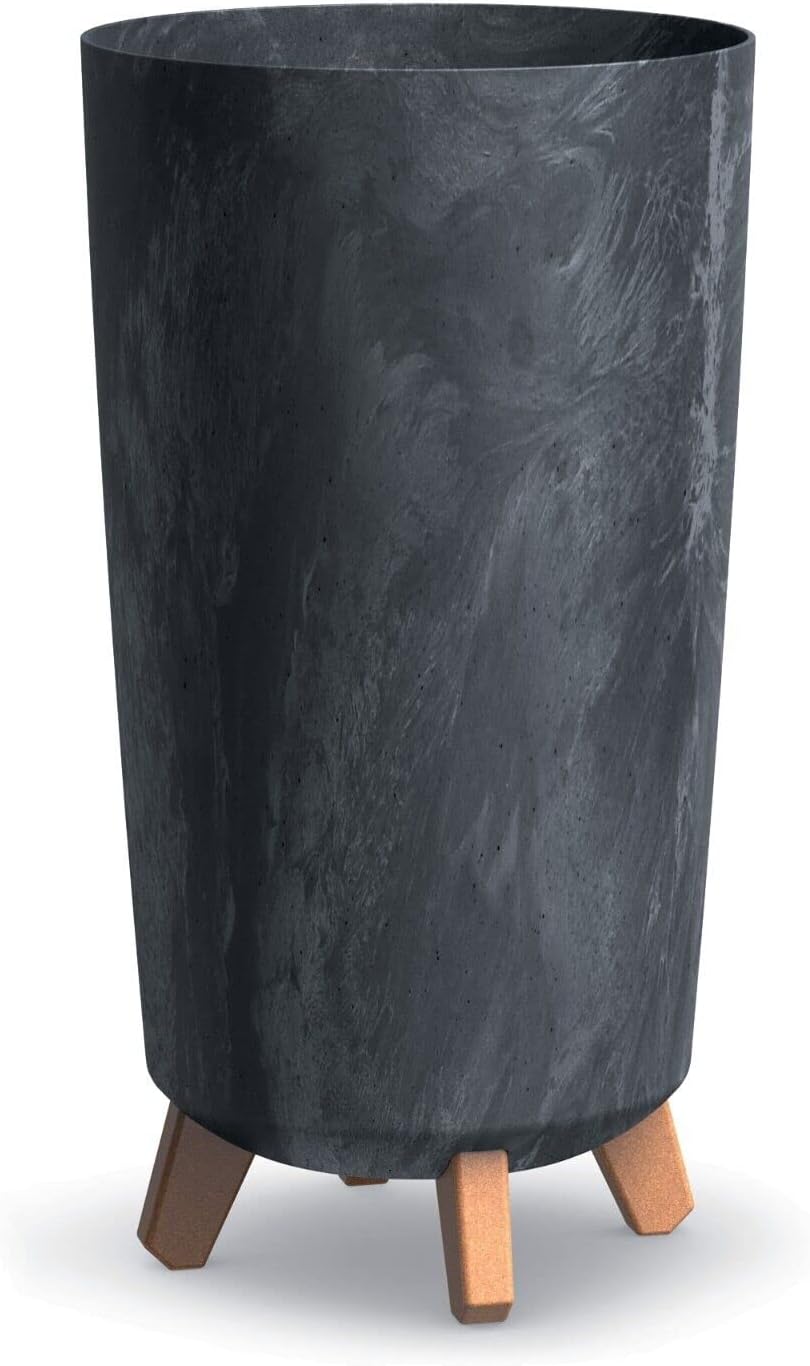 Tall Slim Anthracite Look Plastic Planter Flower Soil Pot Indoor Outdoor With Legs