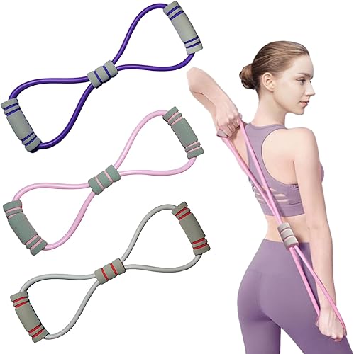 3 bandas de resistencia de 8 figuras en forma de cuerda de tensión para el hombro, banda elástica para yoga, fitness, gimnasio en casa (rosa,