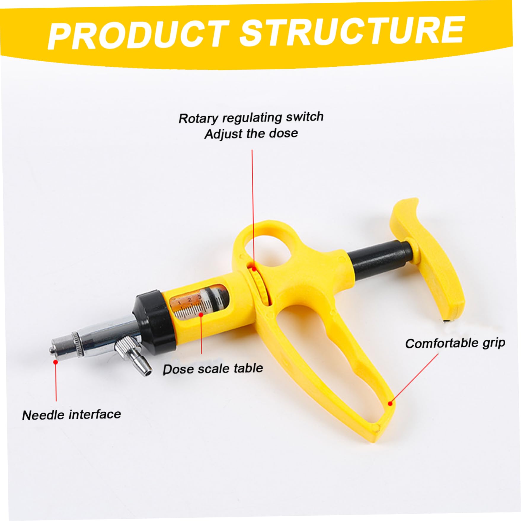 Stéringe injecteur automatique 5 ml pistolet à trempé réglable avec tête de métal pour bétail, chèvre, cochon, vache, outil d'alimentation animale à l'échelle claire pour l'utilisation du bétail