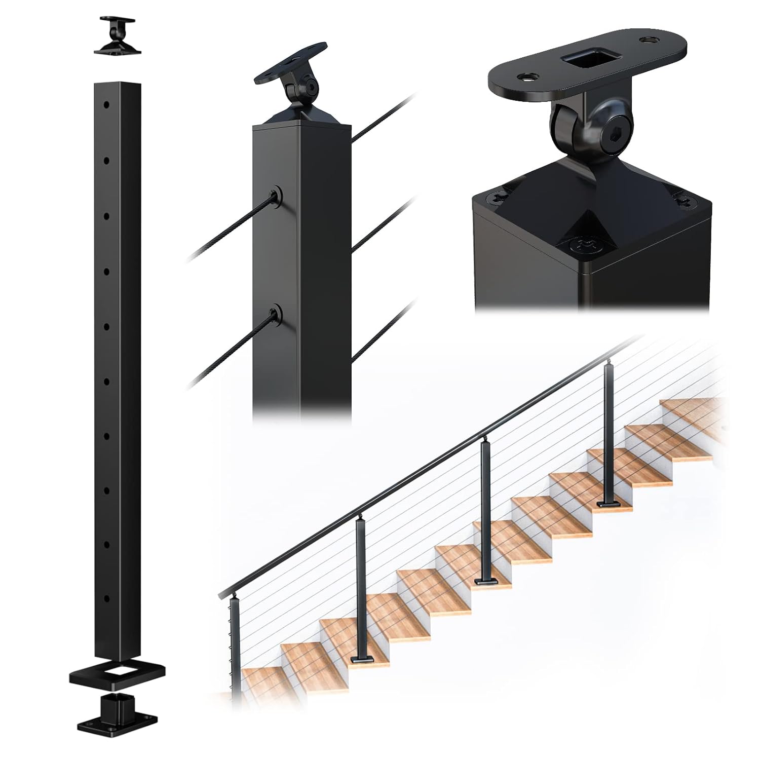 Muzata 1Pack 36" Black Aluminum Corner Post PD02 B3AS Bundle 1Pack 36" Black Aluminum Stair Post PD01 Baas