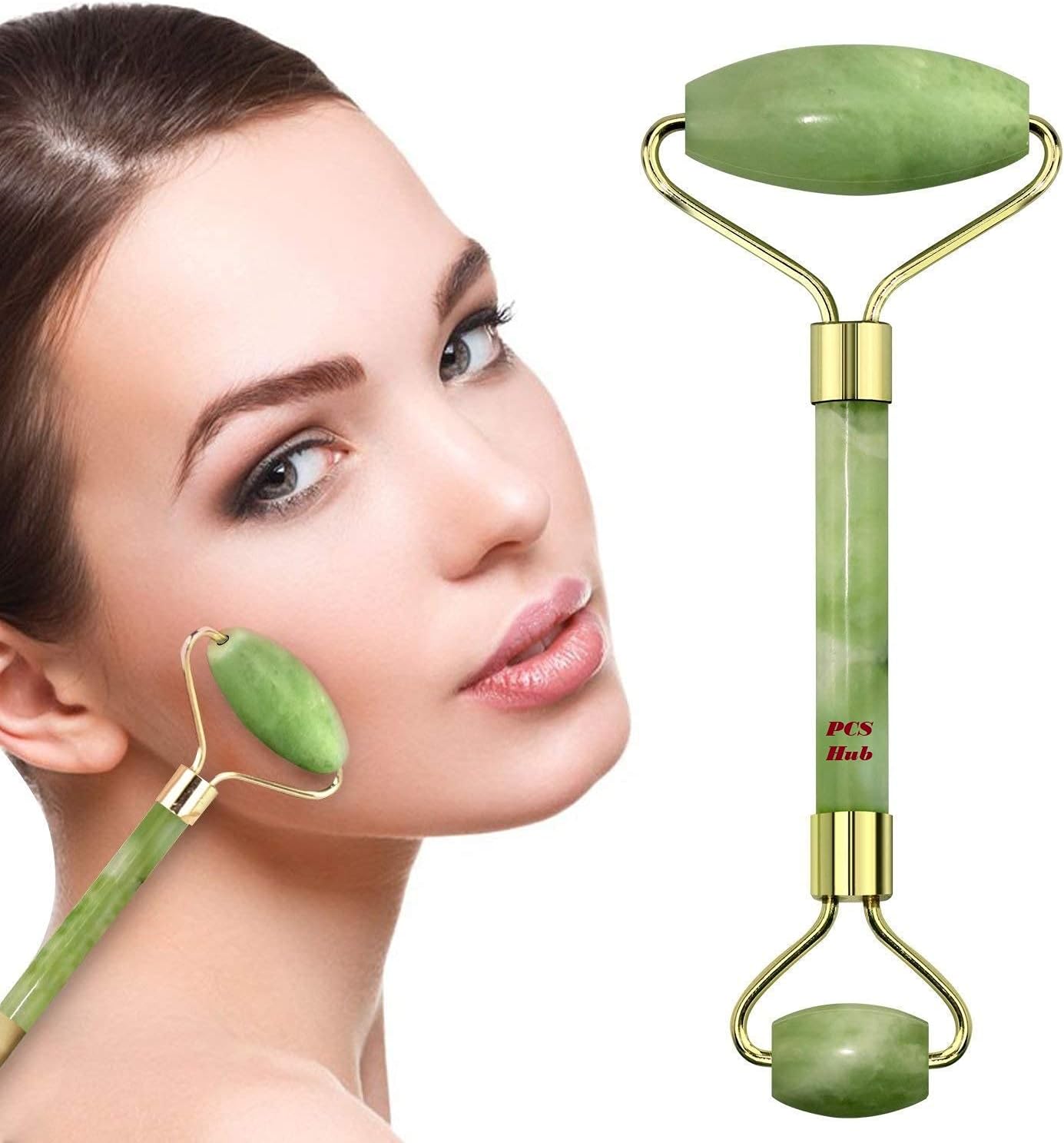 PCS HUB Anti-ageing Natural Jade Roller Massage Tool, Green Jade Himalayan Natural Jade Roller Massage Tool (Random Colour, Without Gua Sha)