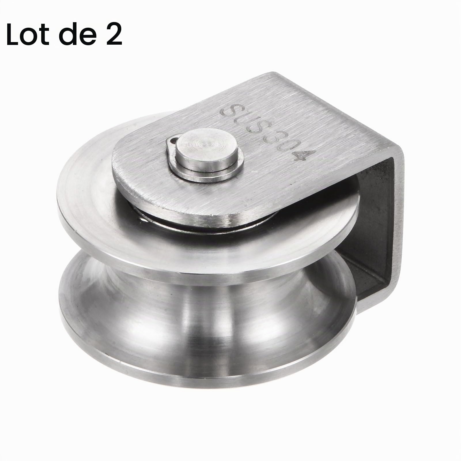 sourcing map 2 Pièces Roue à Rainure en U en Acier Inoxydable 304, Bloc de Poulie de Roue de Piste de 48 mm de Diamètre Chargeant 400 kg pour Portail Coulissant, Largeur de Rainure 16 mm