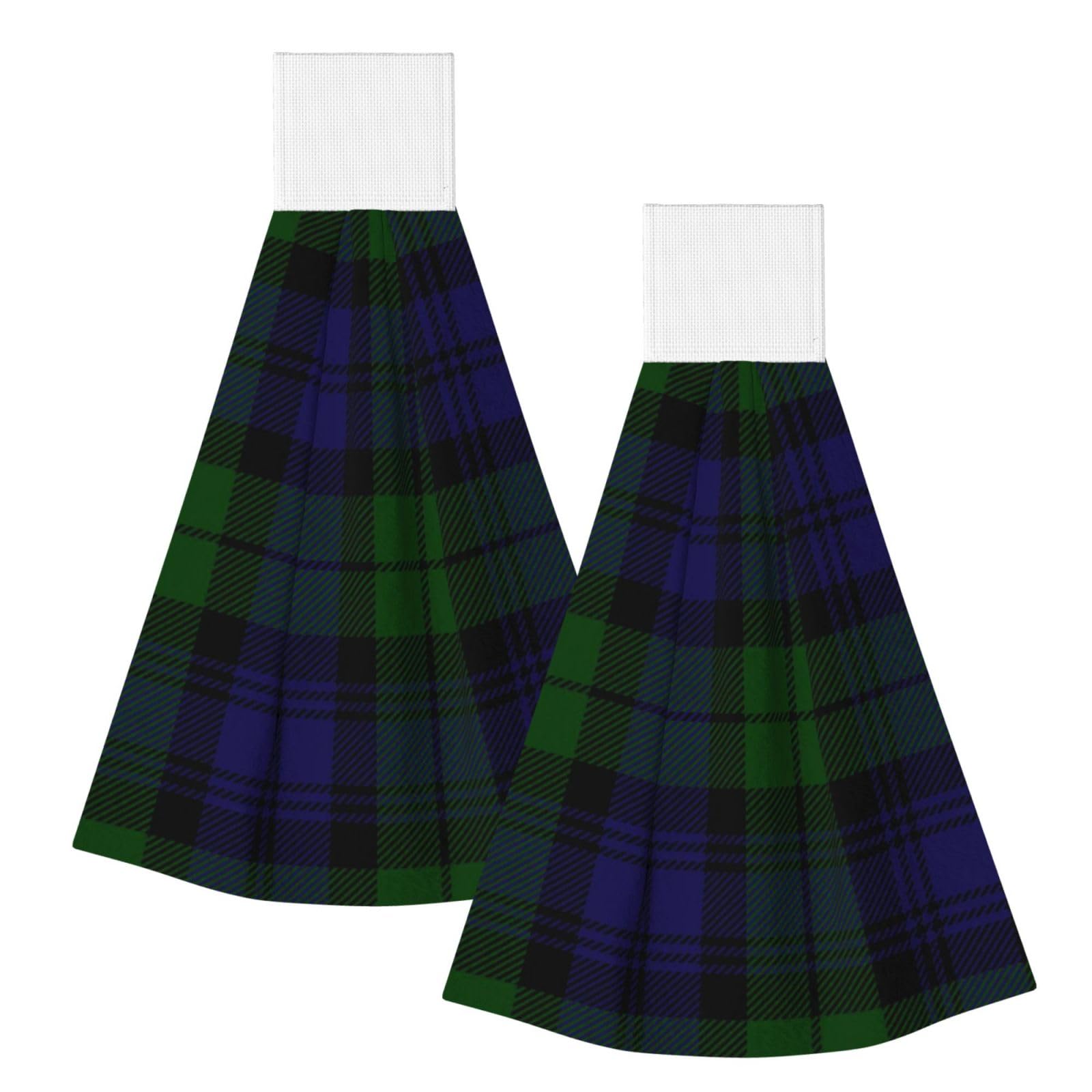 DOPKLNA Black Watch Tartan, 2 Pcs Hanging Coral Fiber Hand Towels for Bathroom, Absorbent Kitchen Towels