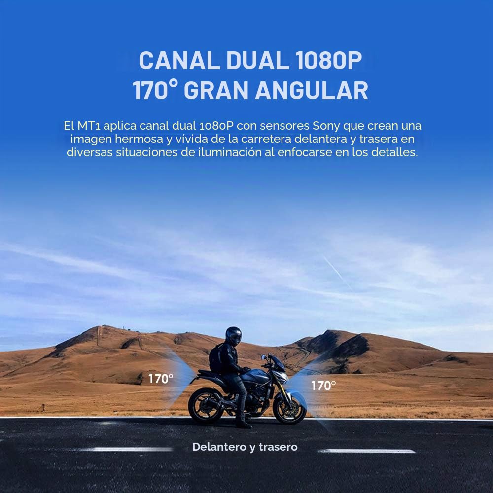 VIOFO MT1 - Cámara para salpicadero de motocicleta delantera y trasera 1080P de doble canal, resistente al agua, ángulo de 170 grados, encendido/apagado automático, tarjeta SD de 32 GB incluida