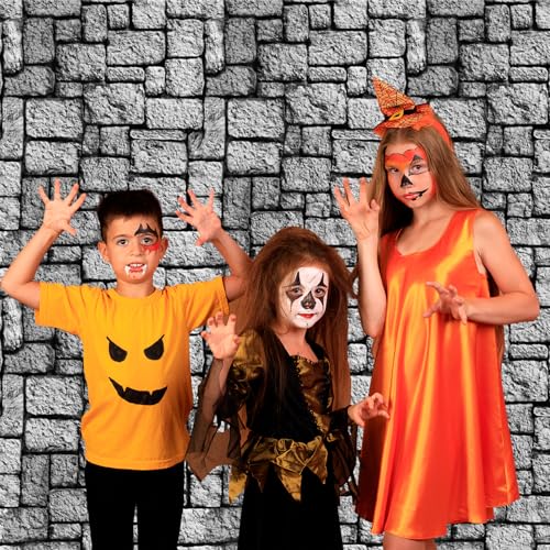Image of WNINK 4 Pack Stone Wall Tablecloths, Medieval Brick Stone Plastic Table Cover Decoration for Halloween Birthday Party Supplies Medieval Castle Knight Themed