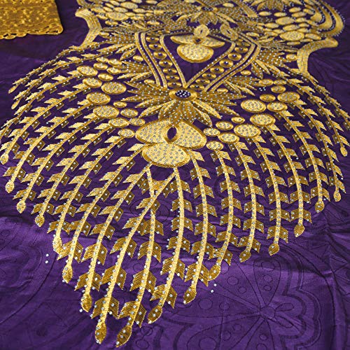 HD African Bazin Riche Woman Rhinestone Long Dress Lace Patchwork Maxi Dresses with Headwrap4