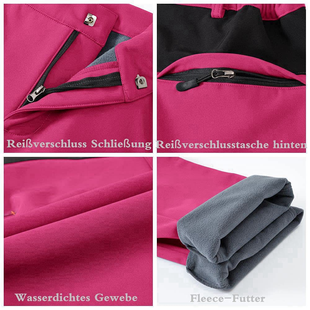 YSENTO Damen Outdoor Wanderhose Wasserdicht Softshellhose Fleece Gefüttert Warm Winter Trekkinghose Skihose