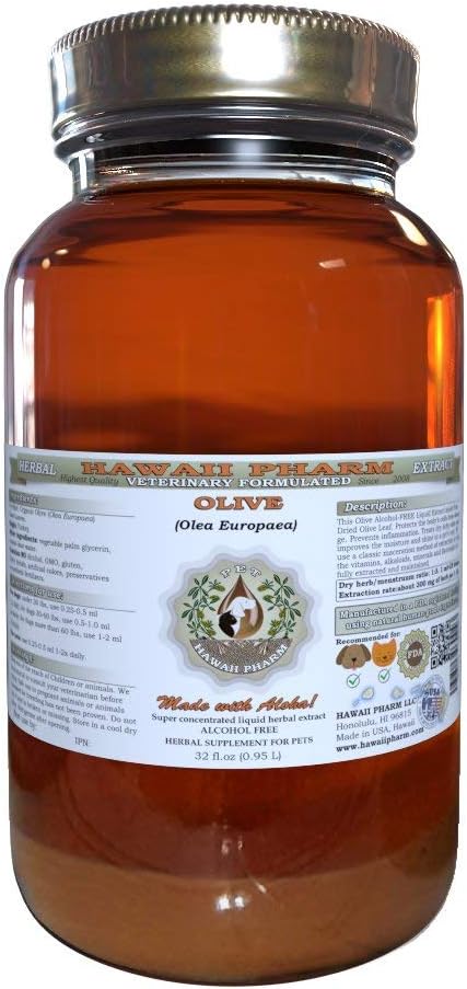 Olive (Olea europaea) Dried Leaf Veterinary Natural Alcohol-Free Liquid Extract, Pet Herbal Supplement 32 oz