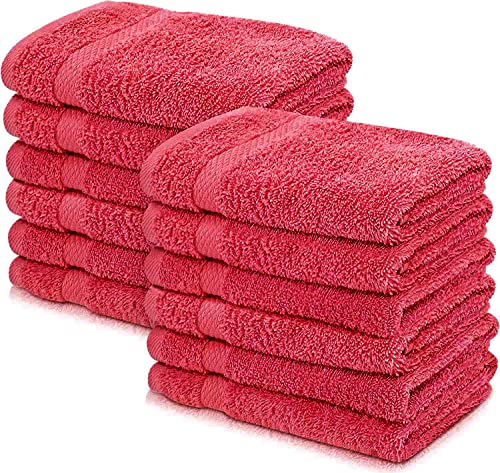 Wholesale Trade Dealz 12 X Face Cloth Flannels (30 x 30 cm-600GSM) 100% Egyptian Cotton Wash Cloths Quick Dry & Absorbent Towel Set for Gym,Spa,Golf (Hot Pink