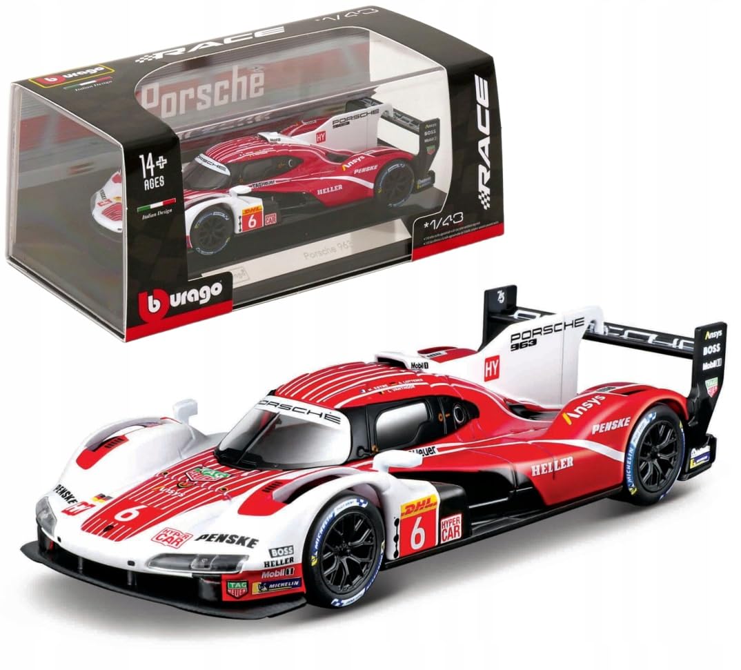 Bburago PENSKE PORSCHE 963#6 Race Car - 1:43 Scale - Incredibly Detailed Die-Cast Replica Collectible Vehicle Model, Multiple Colours