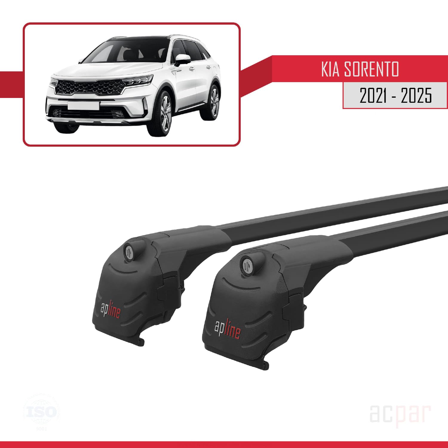 Kompatybilny z Kia Sorento 4 (MQ4) 2021-2026 ACE-2 Model Aluminiowe poprzeczki dachowe Czarny 2 szt.