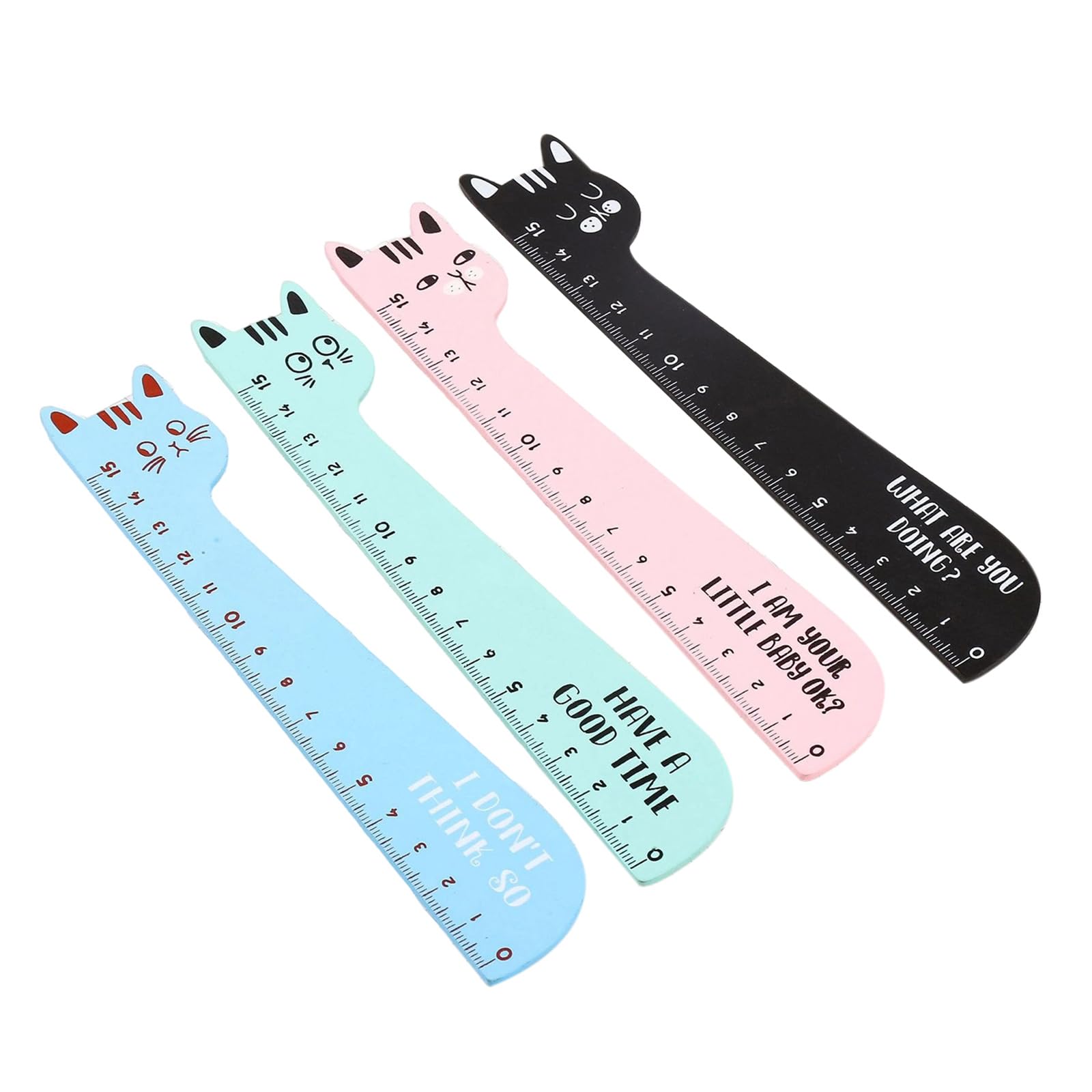4PCS Kitten Themed Measuring Rulers Lightweight Wood Drawing Rulers for Artists School Projects Wooden Geometry Tool
