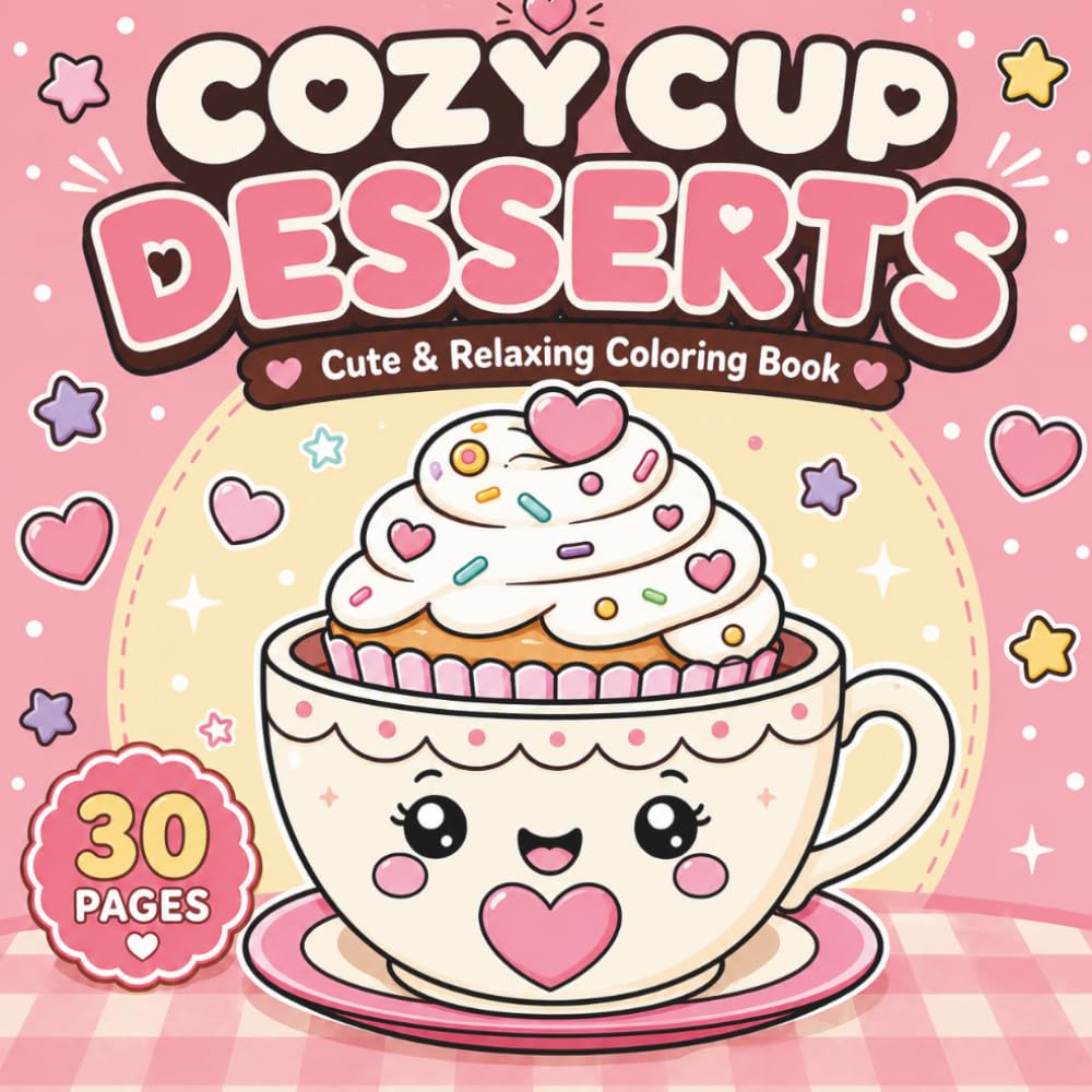 Cozy Cup Desserts Coloring Book: Cute & Relaxing Coloring Book with Cozy Treat Designs | Bold & Easy Pages for Kids Ages 4–8