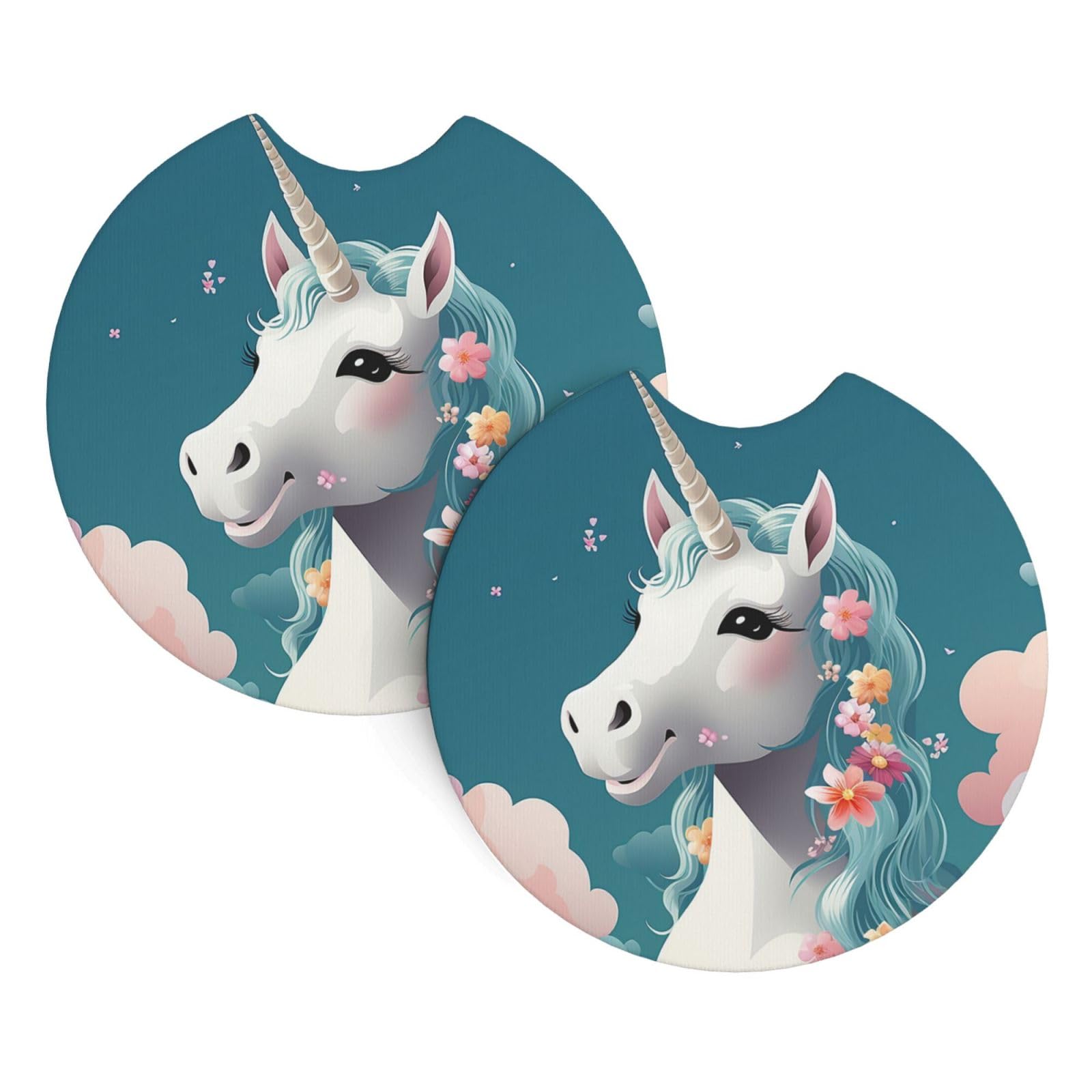 2 Pack Car Coaster for Cup Holders Cute Unicorns Car Cup Coaster 2.7" Neoprene Non-Slip Automotive Cup Mat Universal Auto Car Interior Accessories for Women Men Cup Pad