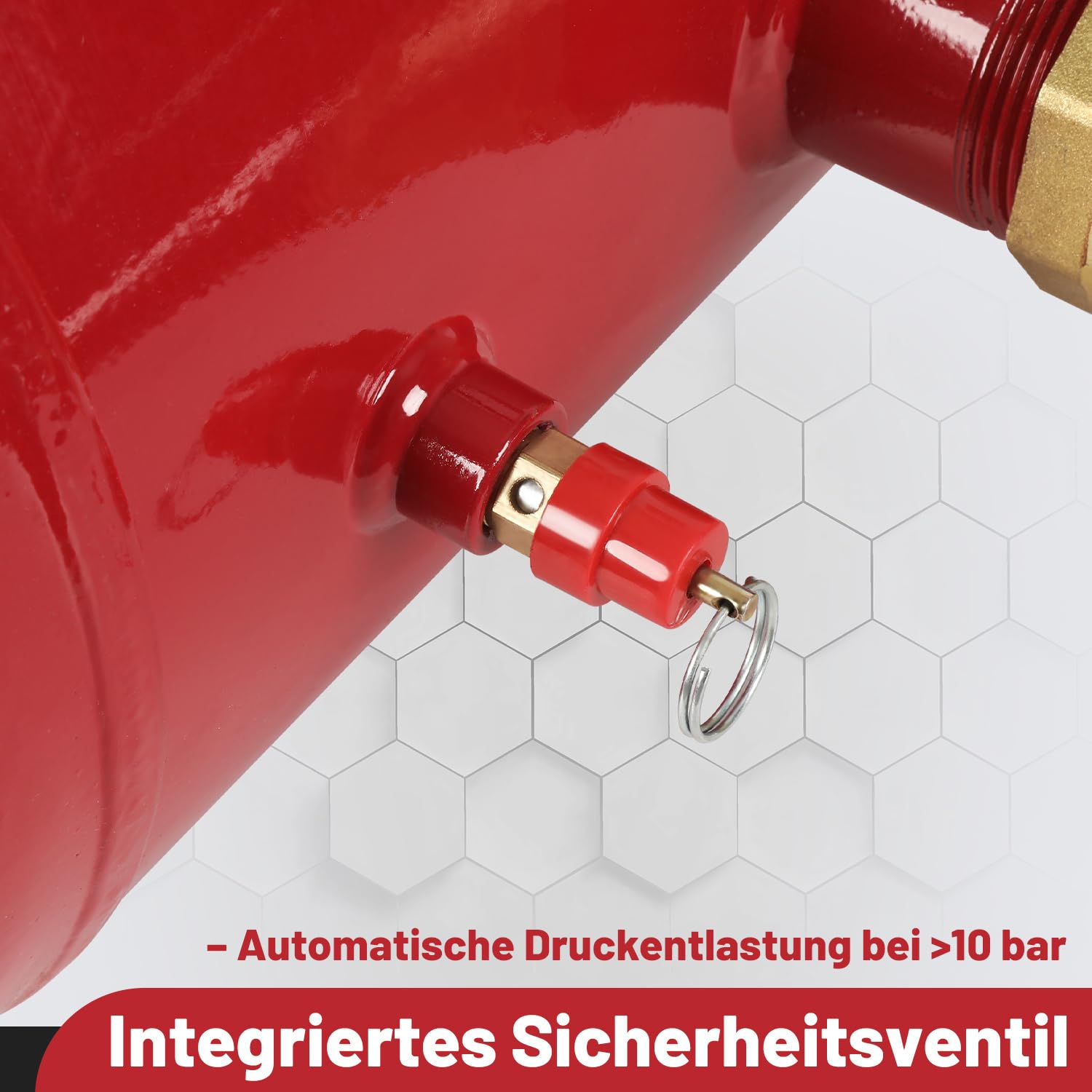 Reifen Booster 20L, Auto-Luftkompressor, Druckluftgerät mit Sicherheitsventil, max. 10 bar, für PKW, LKW, Traktoren und mehr, in Rot, inkl. Zubehör