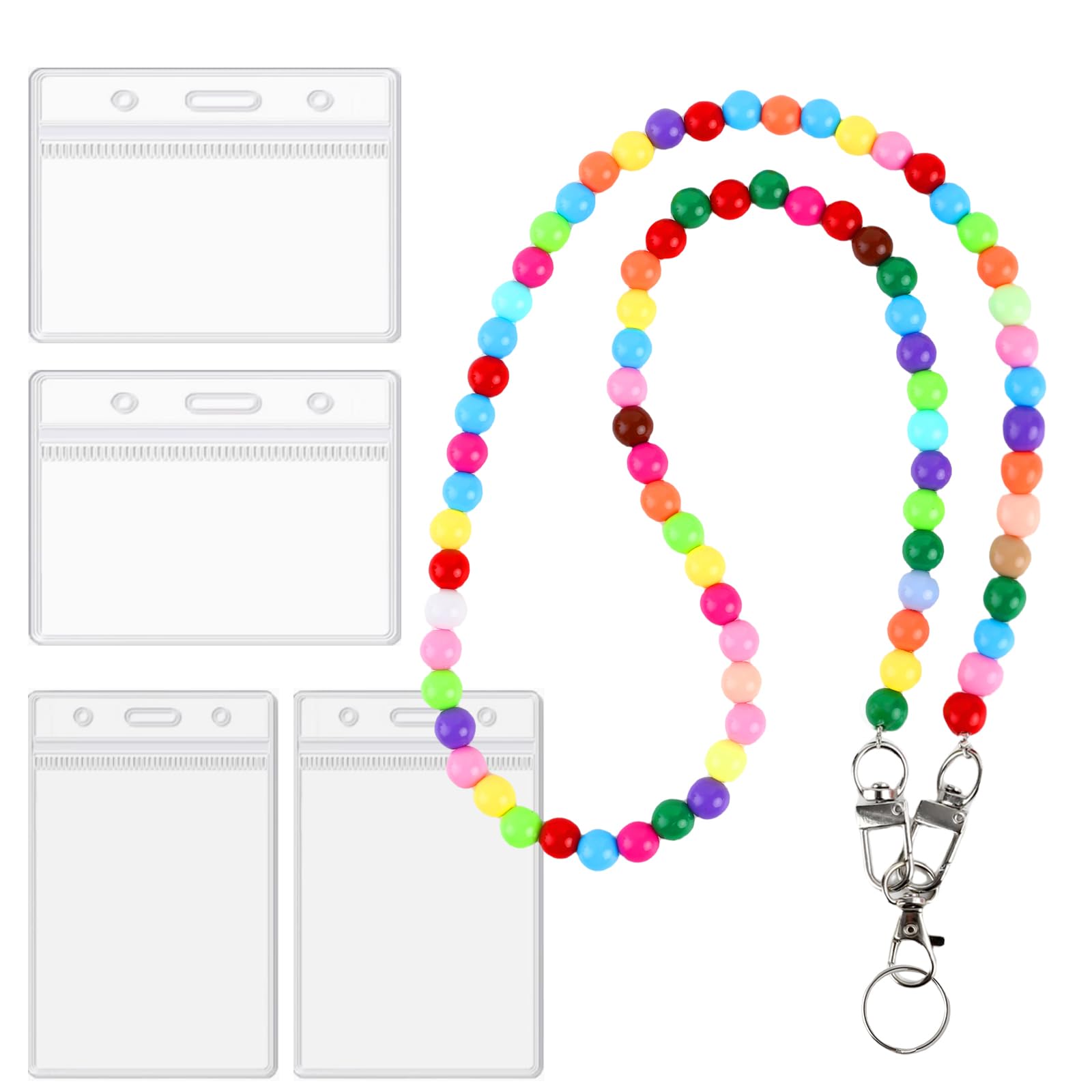 QXUJI Acrylic Beaded Lanyard with Clear ID Badge Holder, Colorful Cute Teacher Lanyards for Id Badges, Keys Eyeglass Cellphone Chains for Women, for