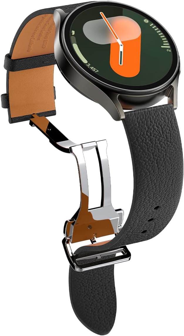 Spigen Enzo Genuine Leather Strap Designed for Samsung Galaxy Watch 7 44/40mm, FE 40mm, 6/5/4 44/40mm, Classic 6 47/43mm, 5 Pro 45mm, 4 Classic 46/42mm, 3 41mm, Active 1&2 Band - Black